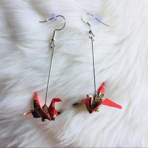 Red origami crane earrings.